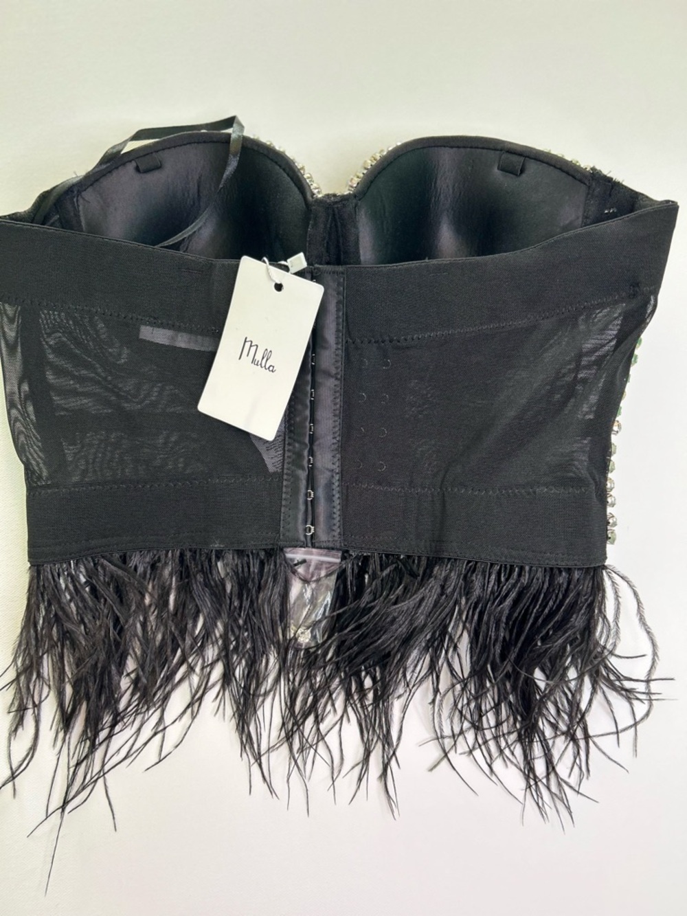 Crystal-Embellished Black Feather Crop Top - Picture 5 of 9